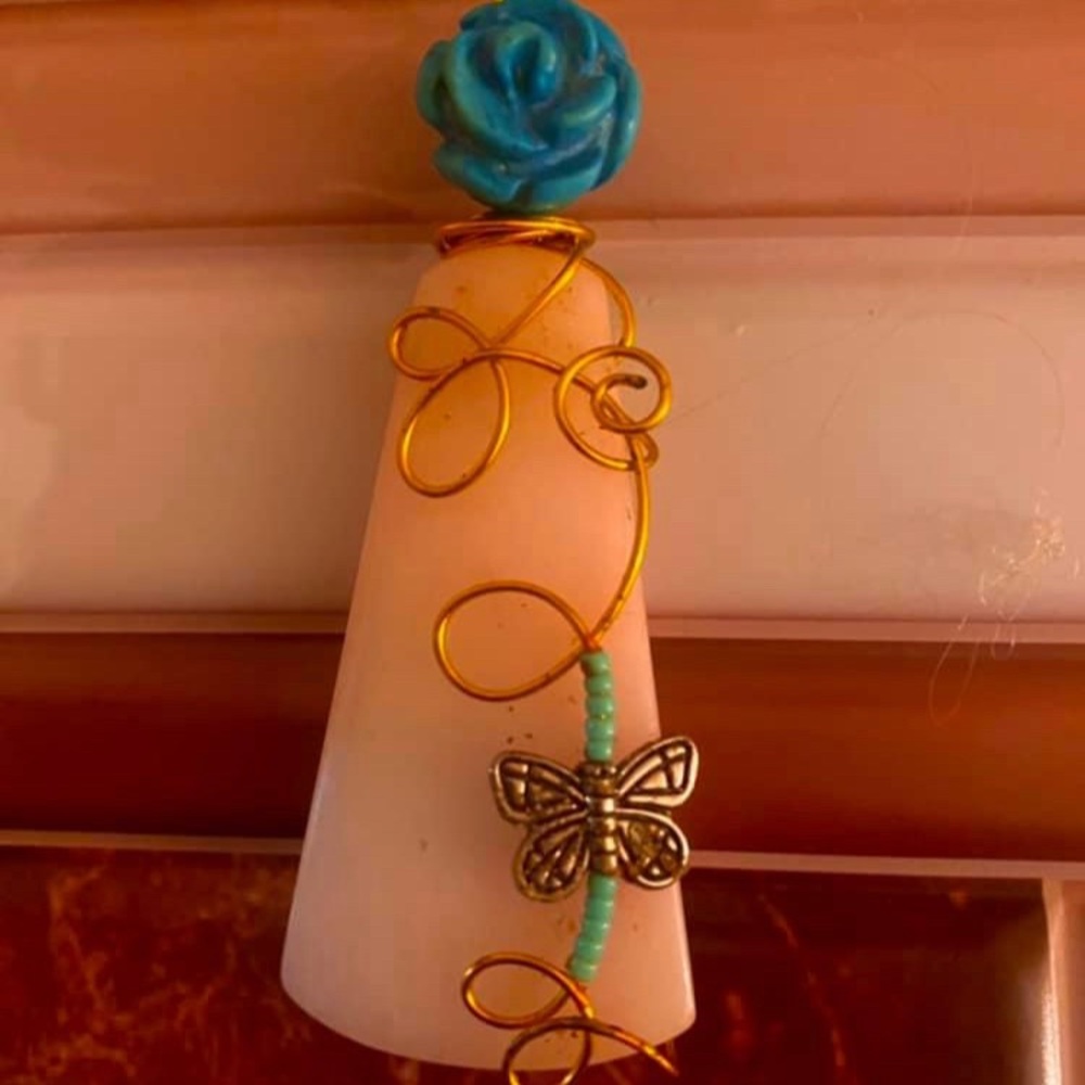Turquoise, flower/pink agate butterfly pendant!